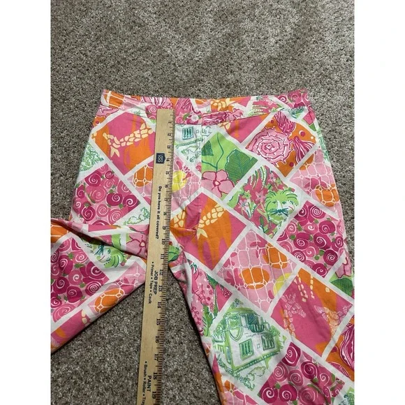 Lilly Pulitzer Chino Pants Womens 10 Pink Green Floral Patch Work - Picture 6 of 8